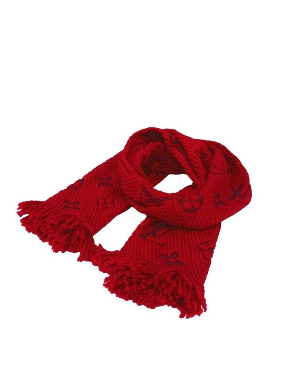 Louis Vuitton Logomania Scarf Monogram Fringe Wool Silk Blend Red